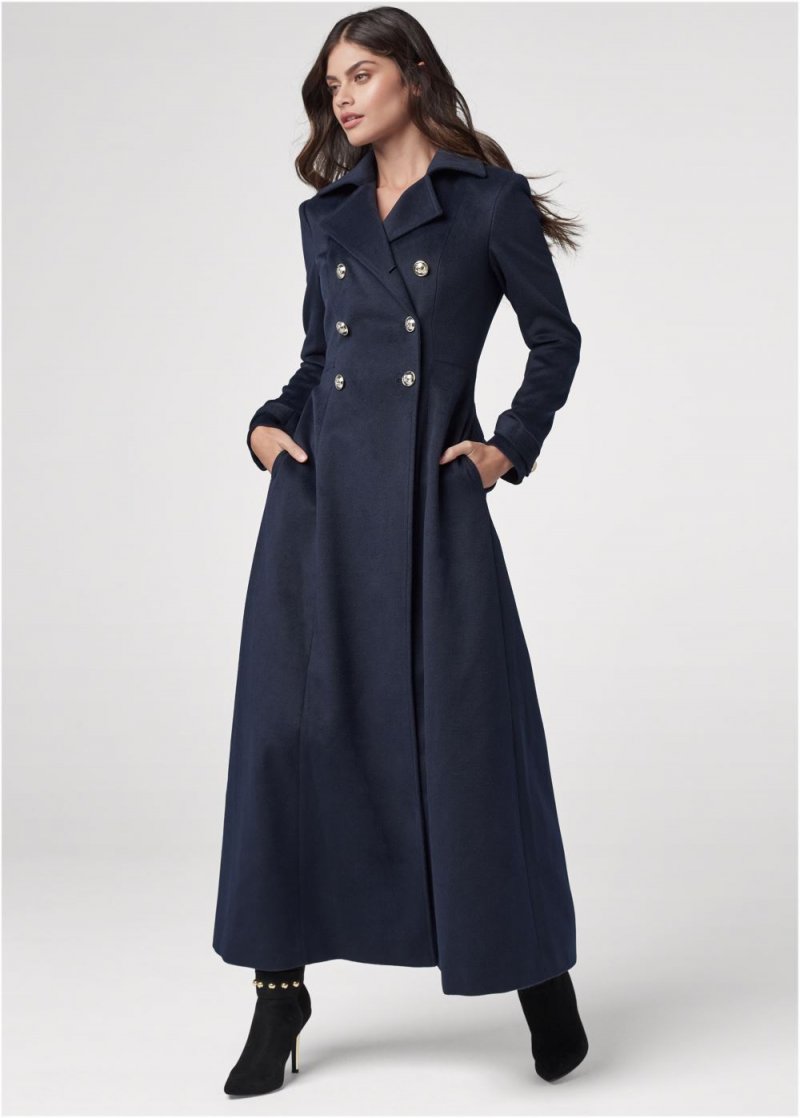 Venus A-Line Double Breasted Coat in Navy