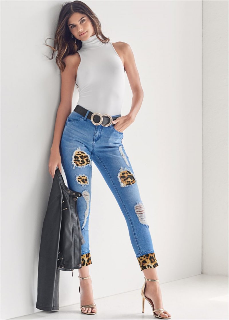 Venus Leopard Cuffed Jeans in Light Wash