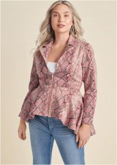 Venus Faux-Suede High-Low Jacket in Pink Multi