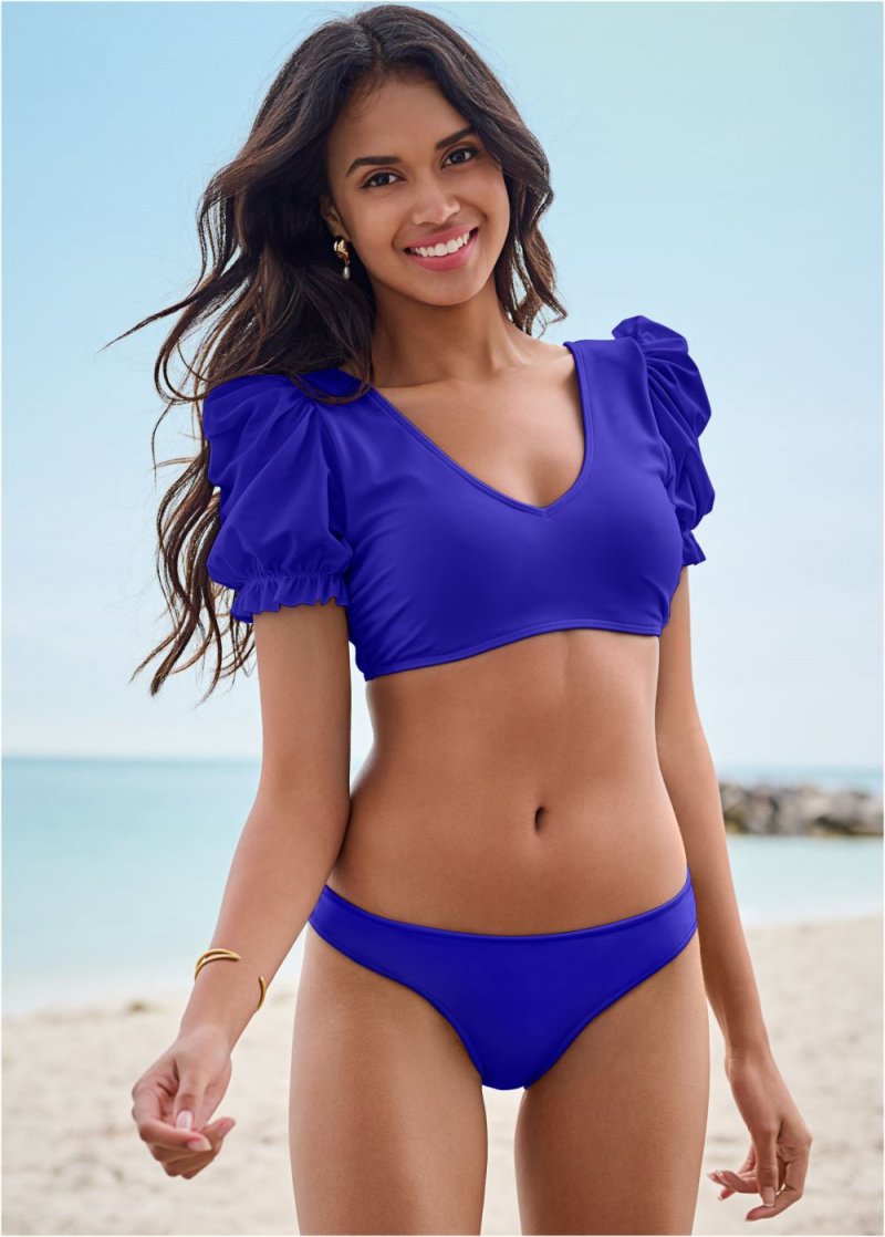 Venus Puff Sleeve Top Bikini - Cobalt Blue