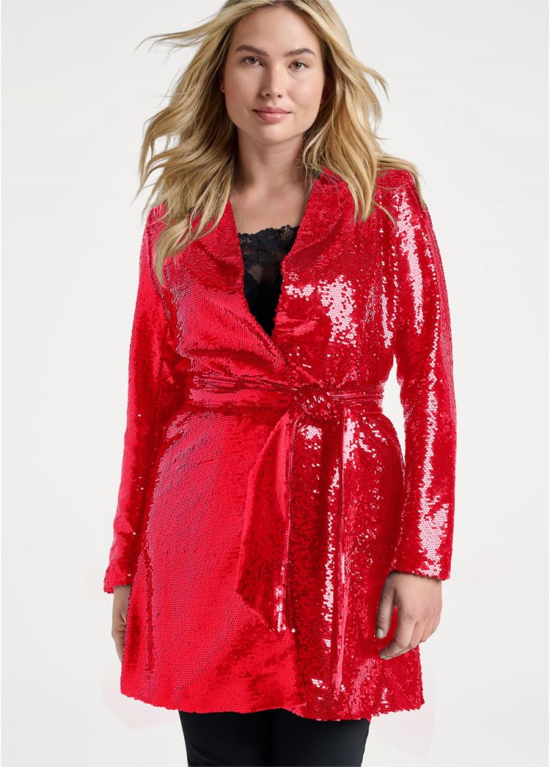 Venus Allover Sequin Blazer in Red