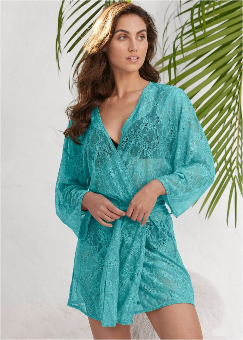 Venus Teal ALLOVER LACE ROBE