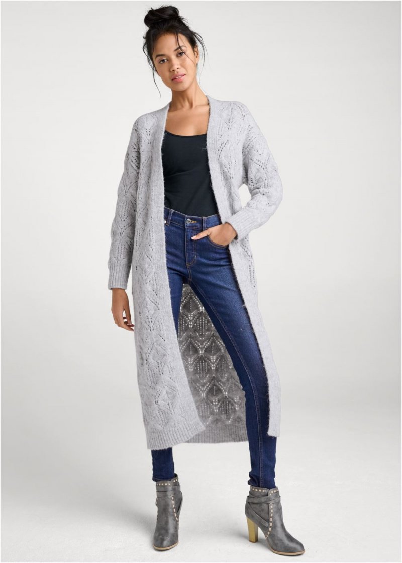 Venus VENUS | Cozy Open Knit Duster in Heather Grey