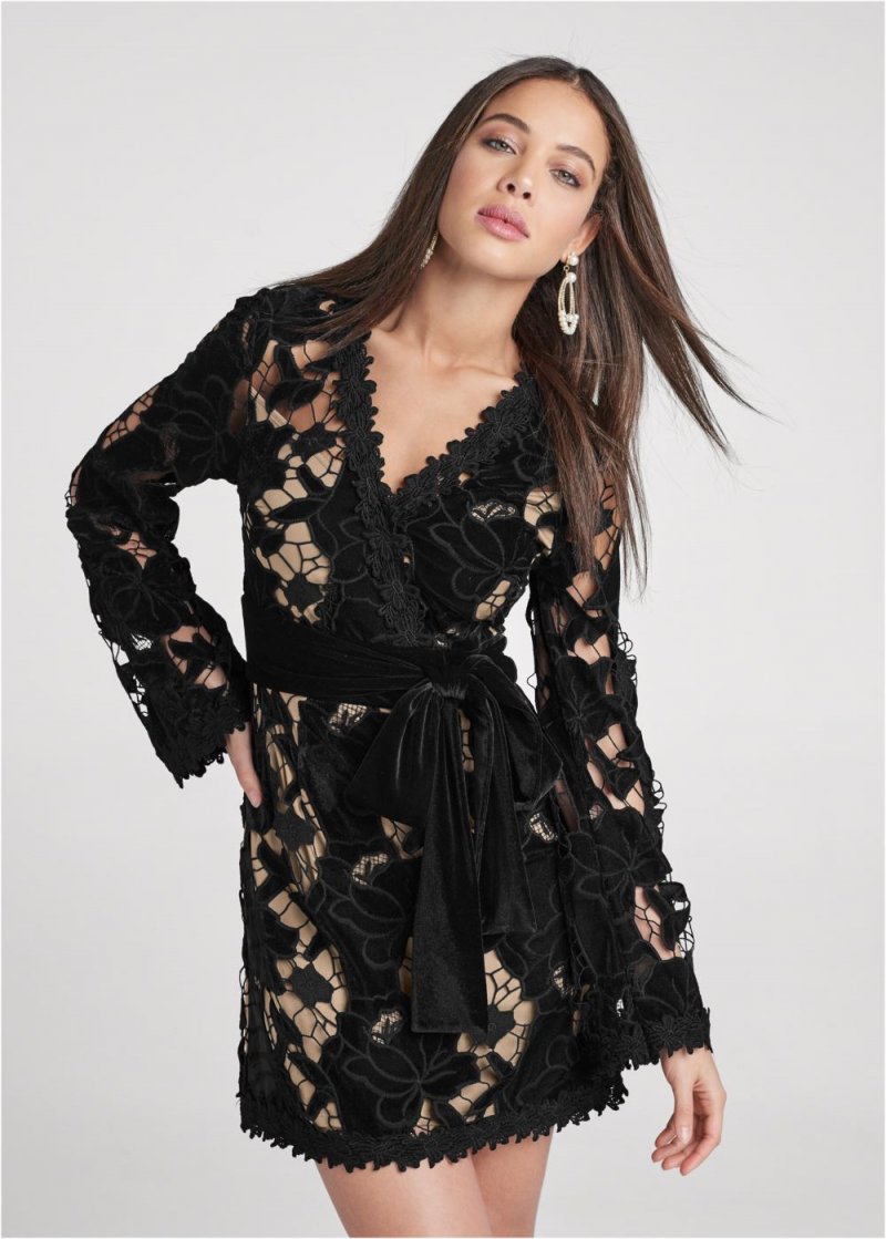 Venus Velvet Lace Dress - Black