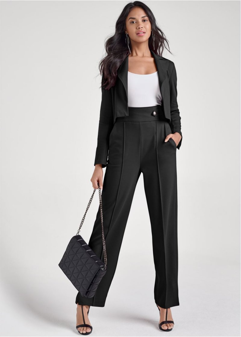 Venus Black CROPPED BLAZER SUIT SET