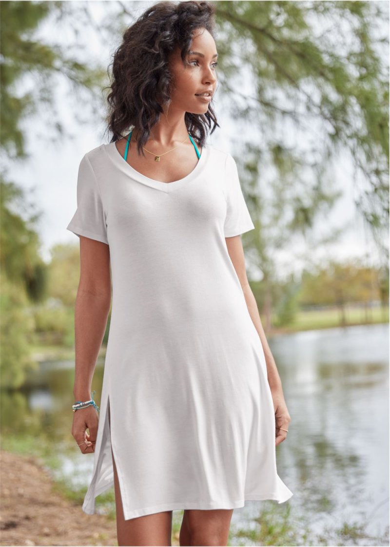 Venus T-Shirt Cover-Up Dress in Pearl White