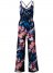 Venus Plus Size Tropical Print Jumpsuit in Black Multi