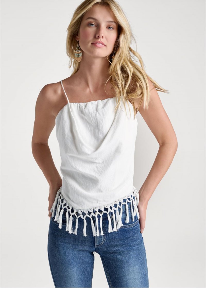 Venus Linen Fringe Top in White