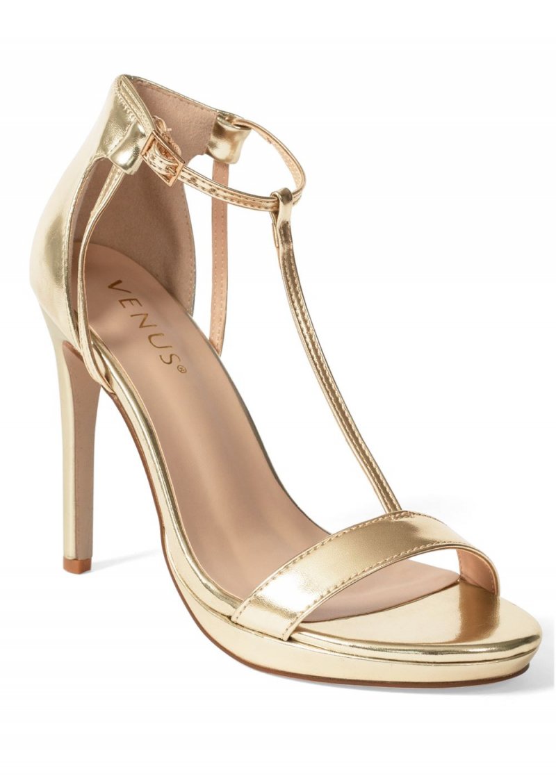 Venus T-Strap Heels in Gold