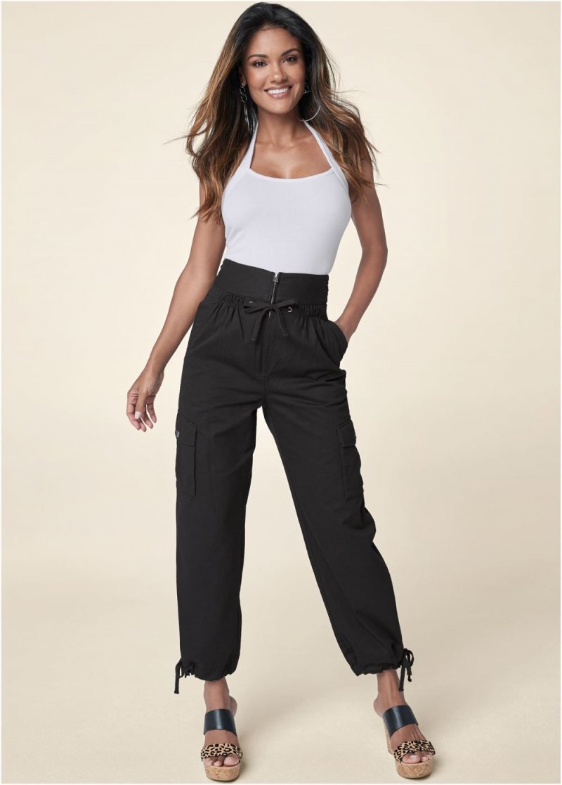 Venus High Waisted Cargo Pants in Black