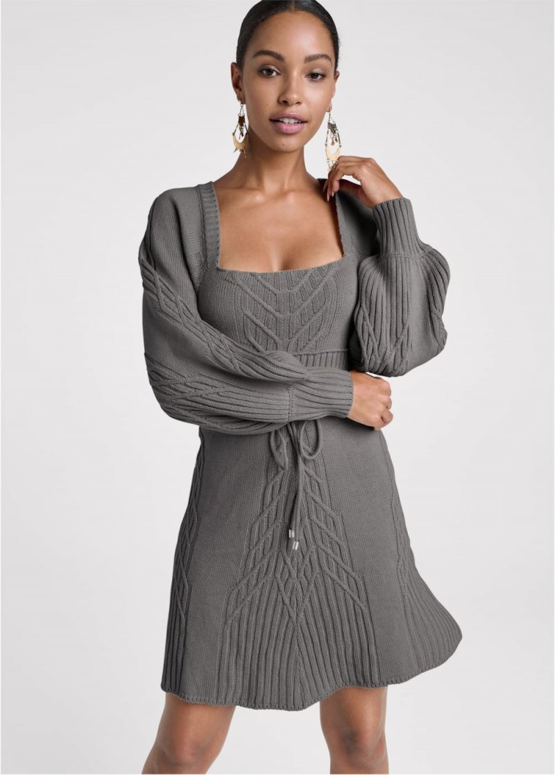 Venus Balloon Sleeve Sweater Dress - Heather Grey