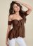 Venus Tie Front Smocked Top in Brown