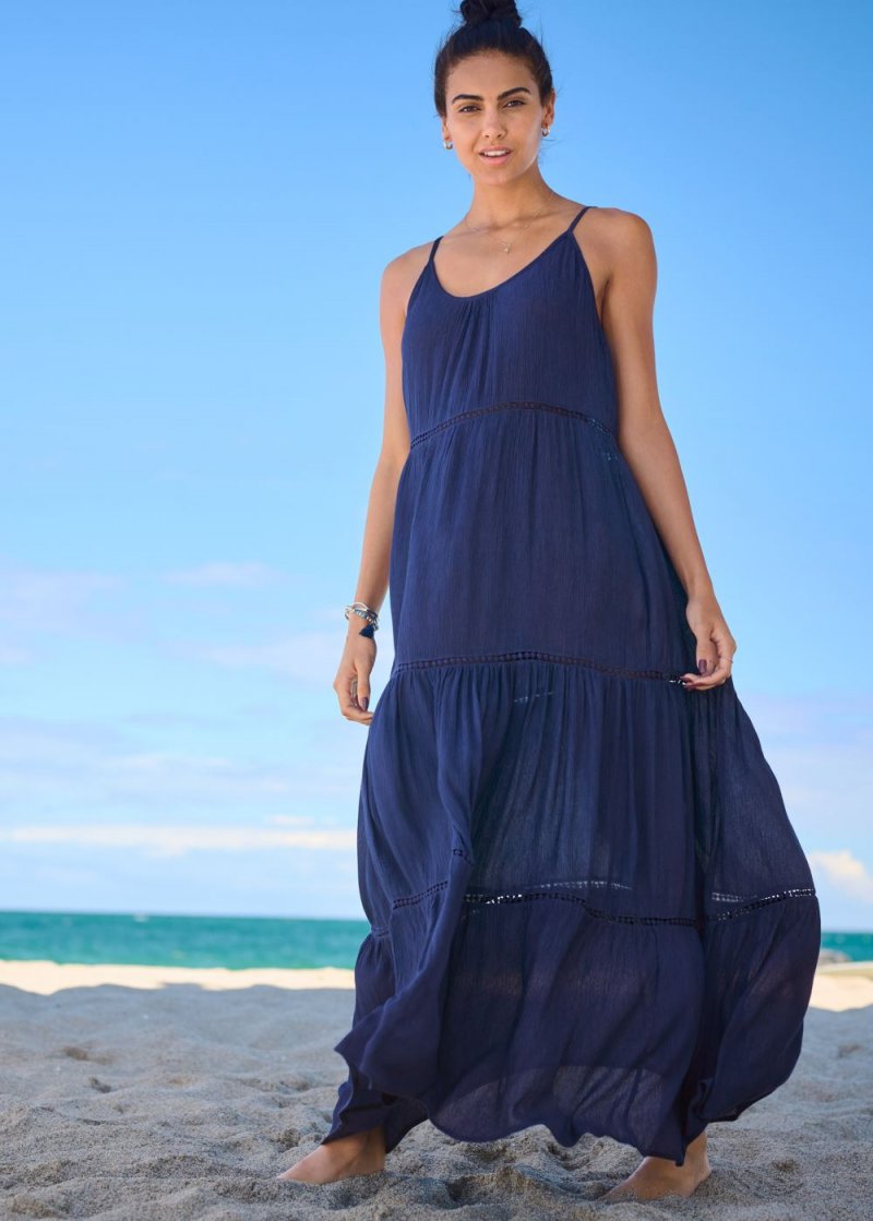 Venus Eyelet Maxi Cover-Up Dress in Ultramarine Blue