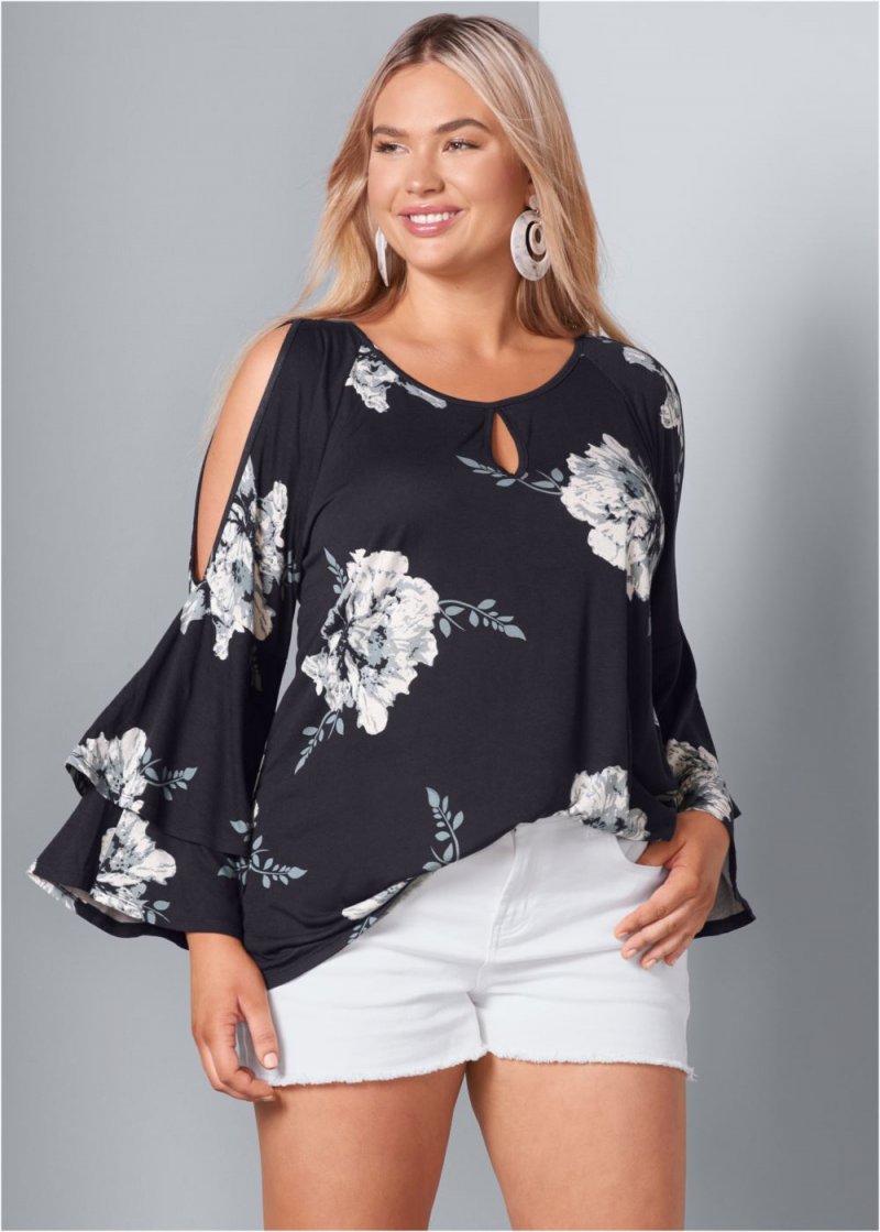 Venus Plus Size Floral Tiered Sleeve Top