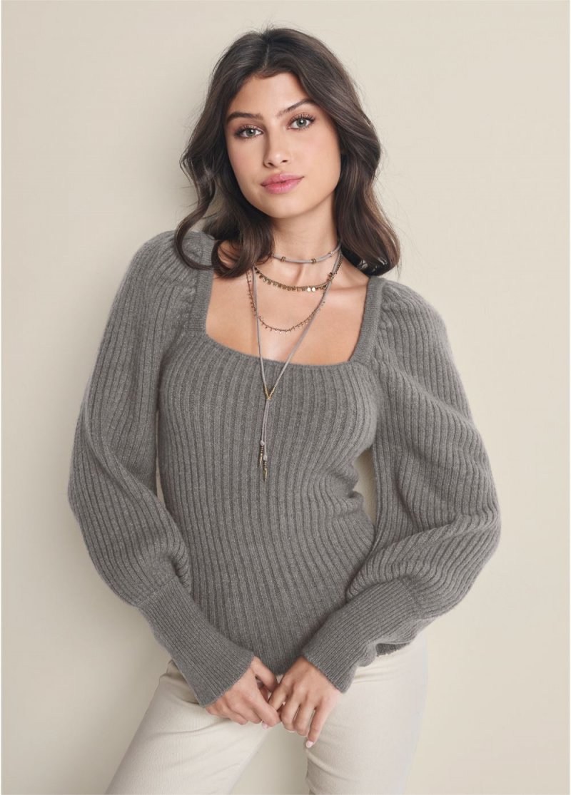 Venus VENUS | Square Neck Sweater in Dark Grey