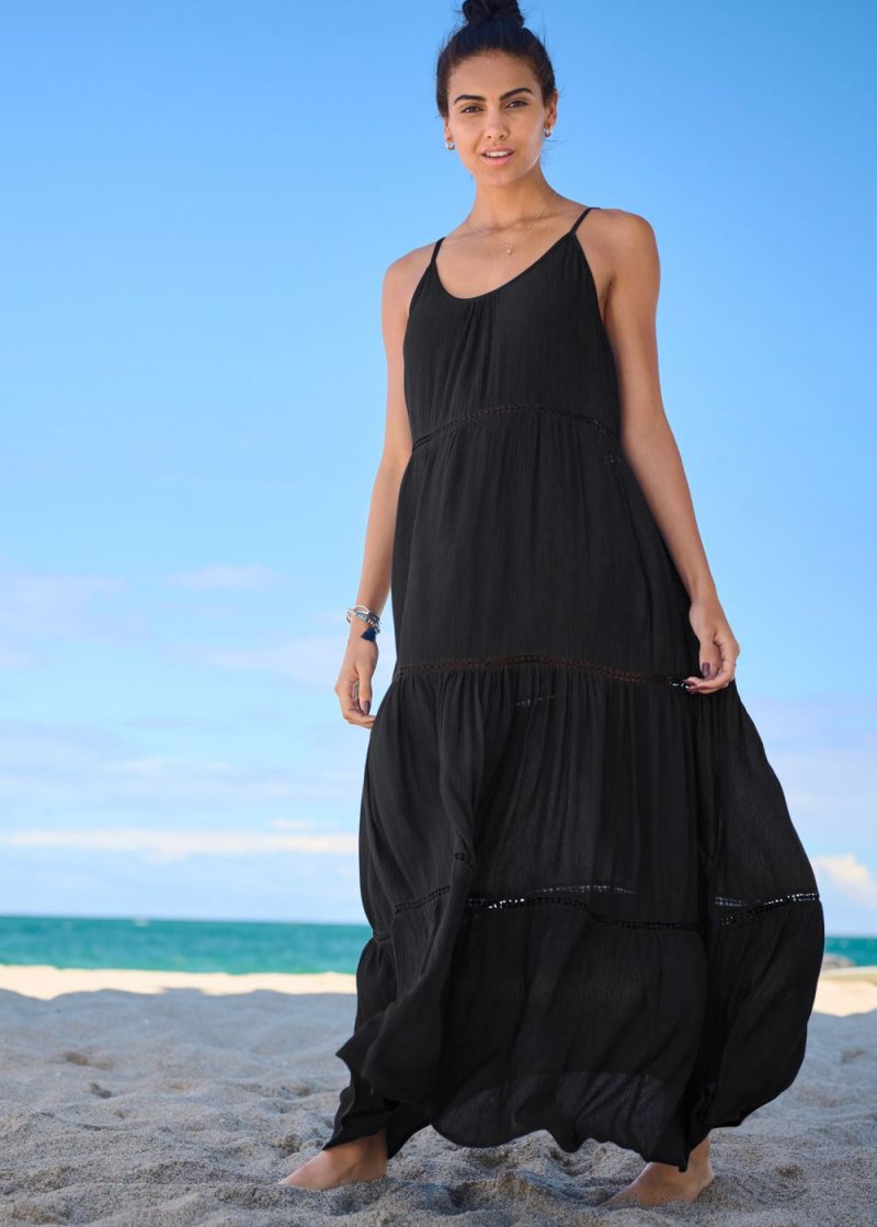 Venus Eyelet Maxi Cover-Up Dress in Black Beauty