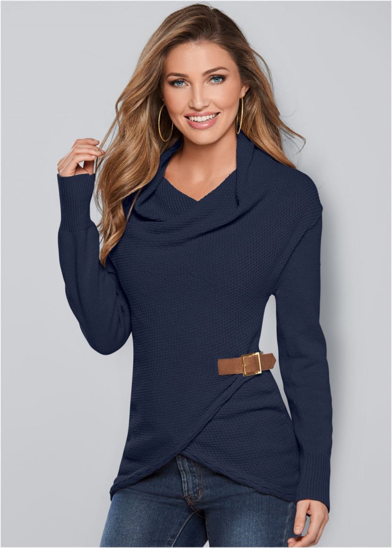 Venus VENUS | Side Buckle Detail Sweater in Navy