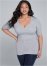 Venus Plus Size Long And Lean V-Neck Tee in Light Heather Grey