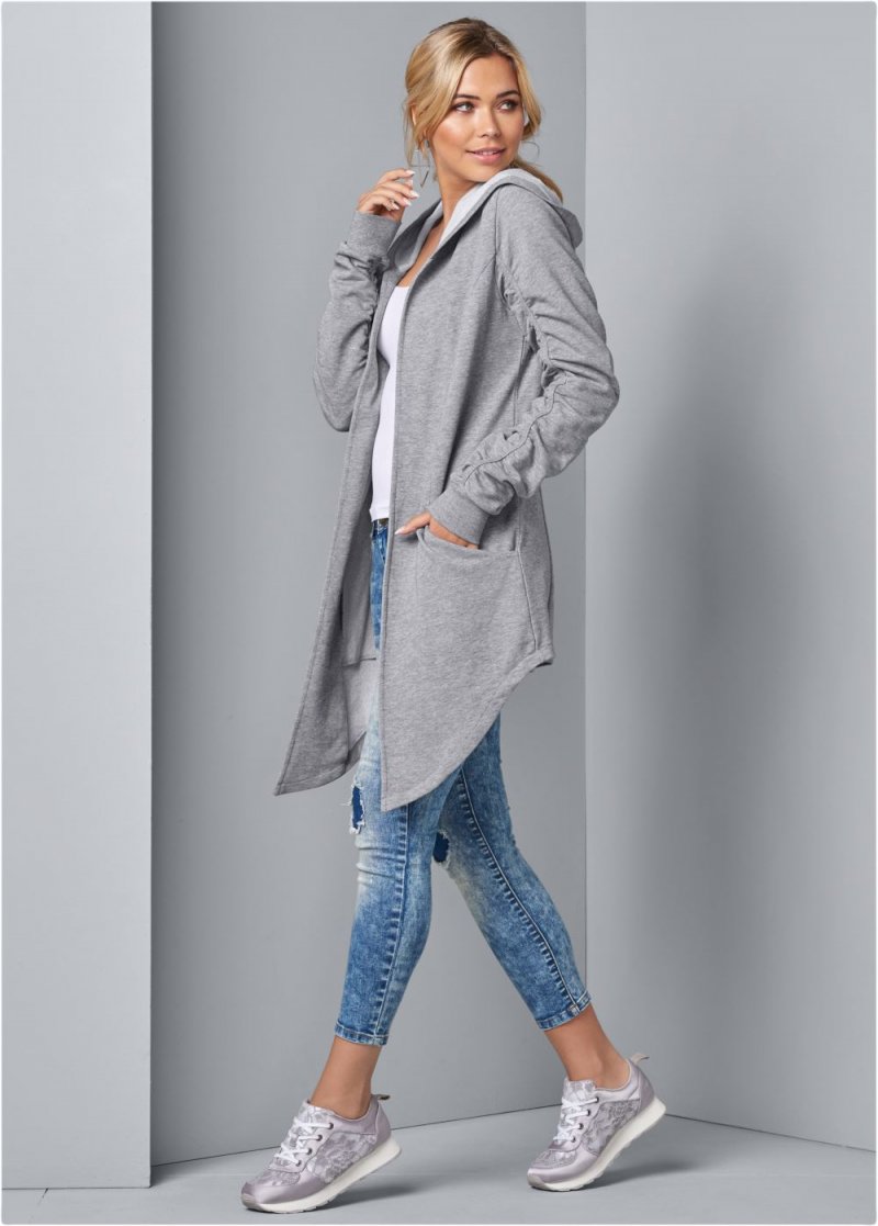 Venus Asymmetrical Lounge Hoodie in Heather Grey