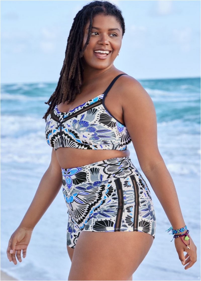 Venus Plus Size Clairette Zip-Up Swim Top Bikini - Calypso Bloom