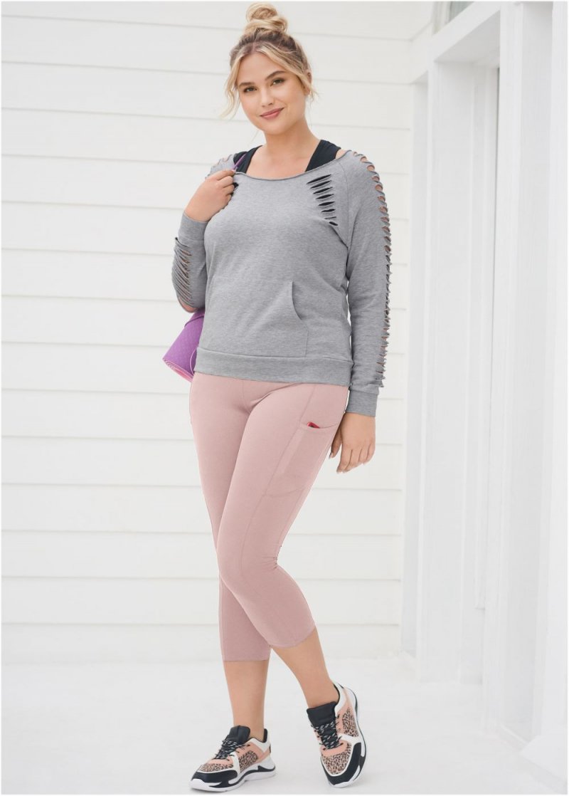 Venus Plus Size Pocket Capri Active Leggings in Tan