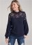 Venus Waffle Mock-Neck Lace Top in Navy