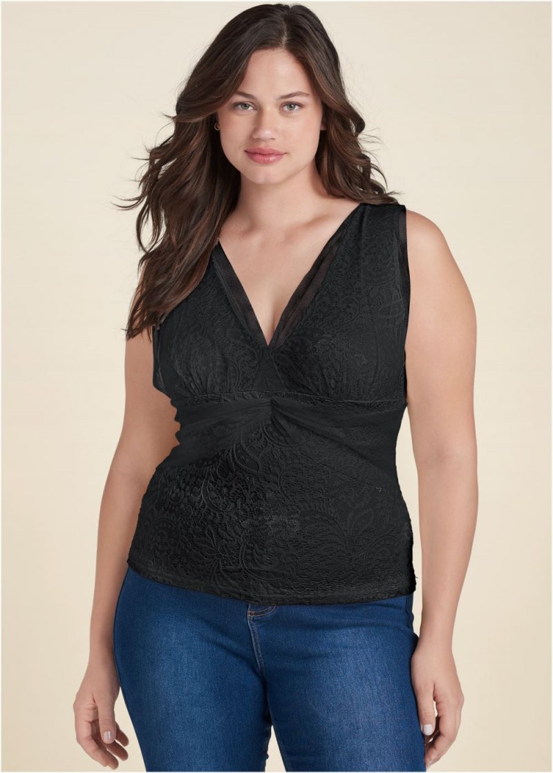 Venus Plus Size Mesh Overlay Lace Top