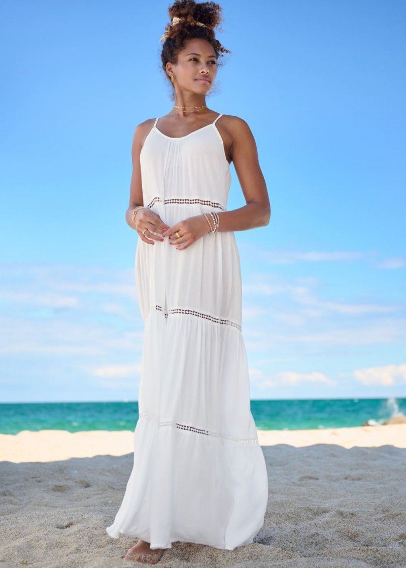Venus Eyelet Maxi Cover-Up Dress in Pearl White