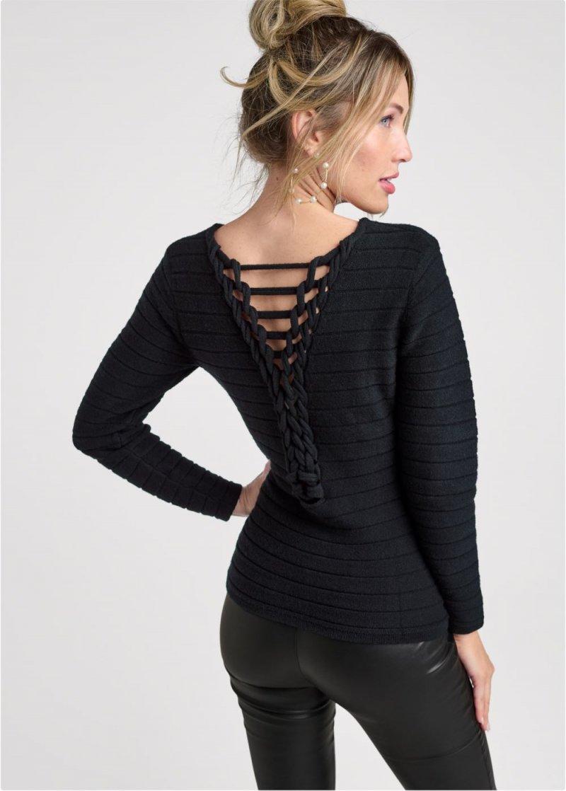Venus VENUS | Twisted Braid Back Sweater in Black