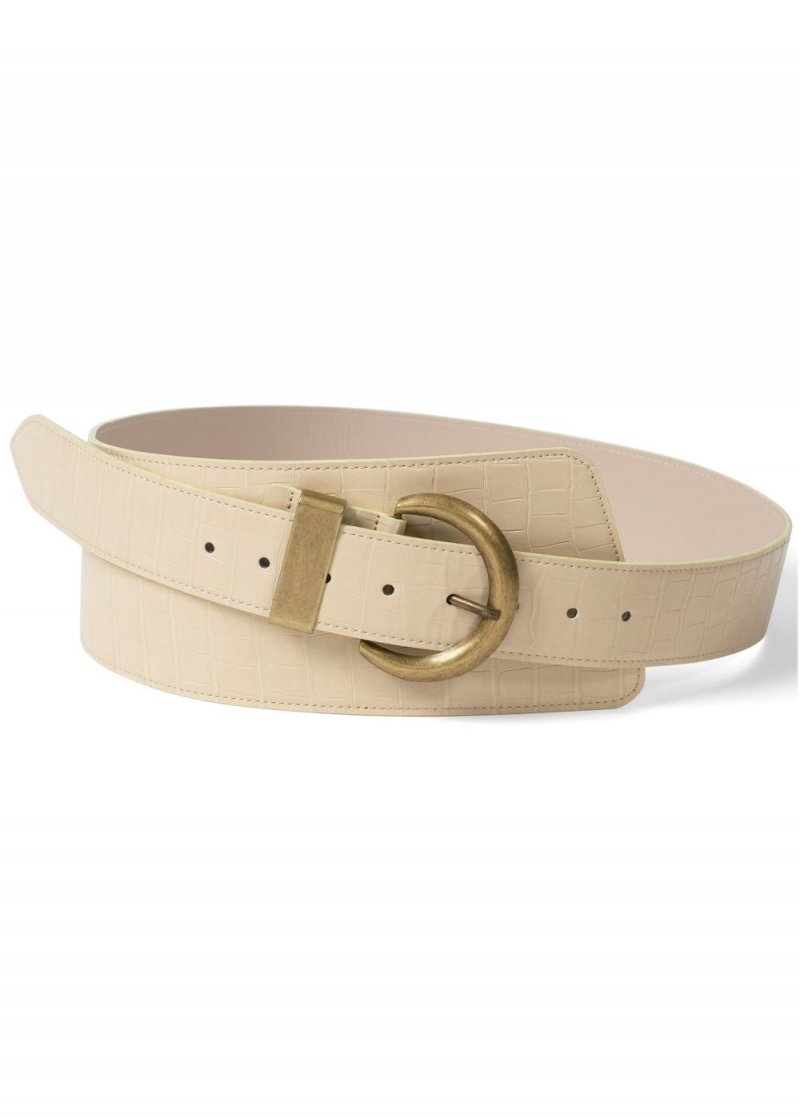 Venus Croc Embossed Buckle Belt in Cream