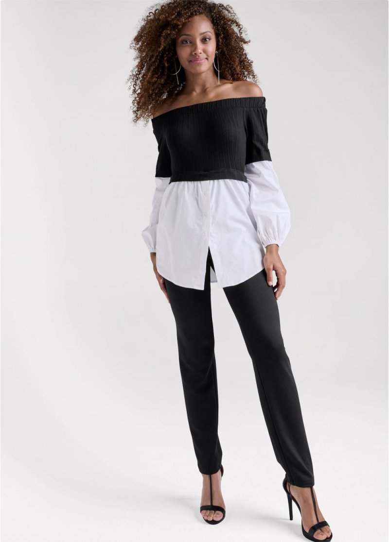 Venus Layered Shirting Jumpsuit in Black & White