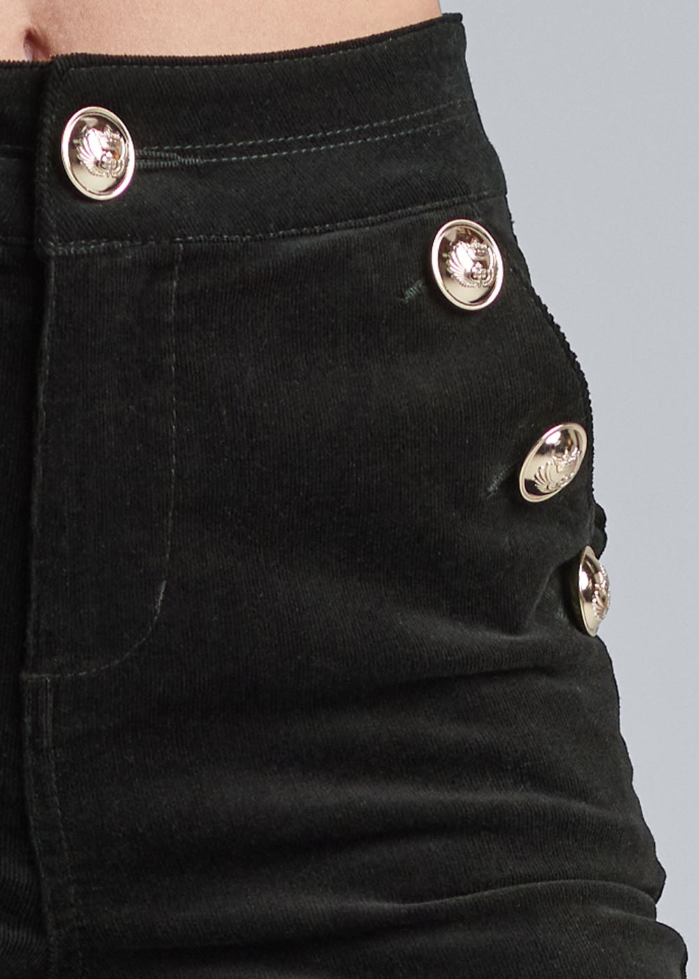 Venus Button-Front Corduroy Pants in Black