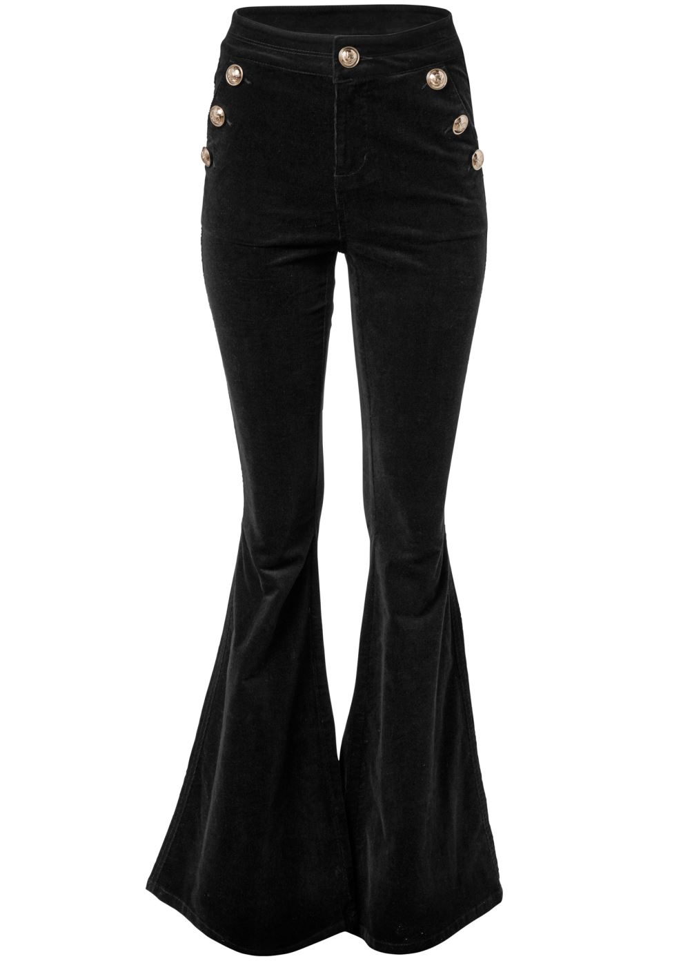 Venus Button-Front Corduroy Pants in Black