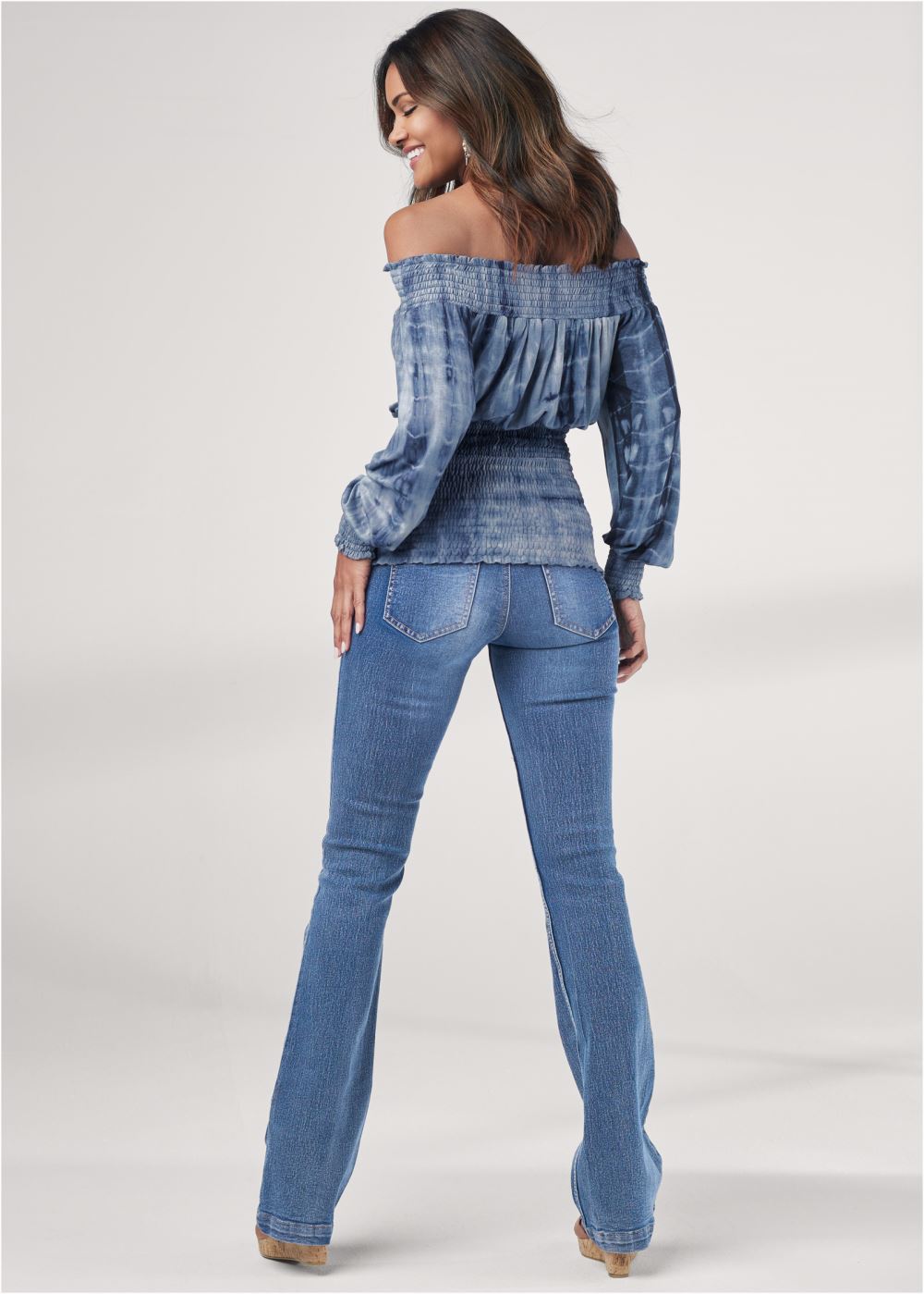 Venus Tie-Dye Off-The-Shoulder Top in Navy Multi