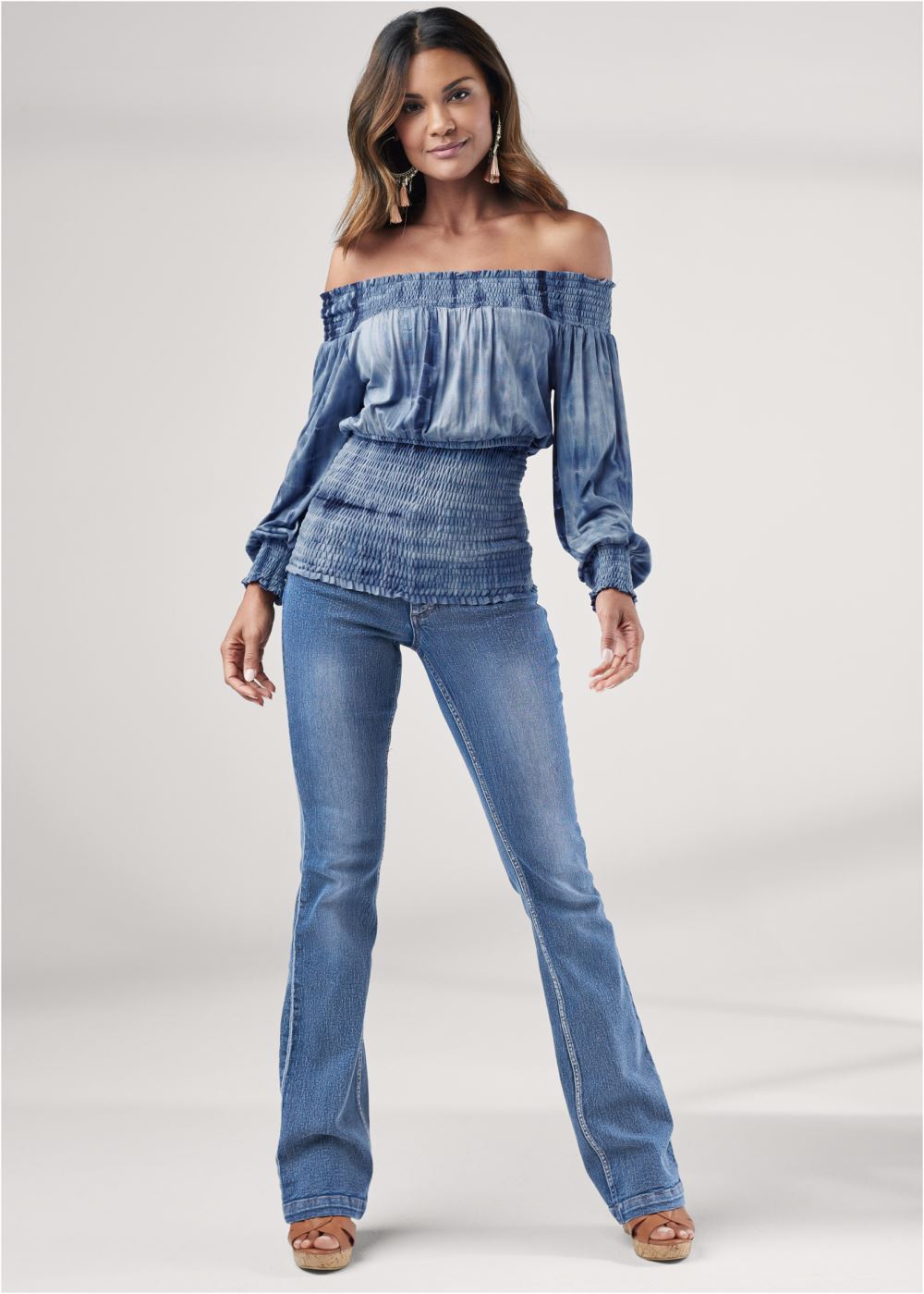Venus Tie-Dye Off-The-Shoulder Top in Navy Multi