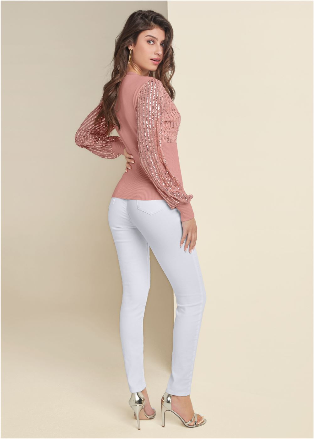 Venus VENUS | Sequin Cardigan in Rose Gold