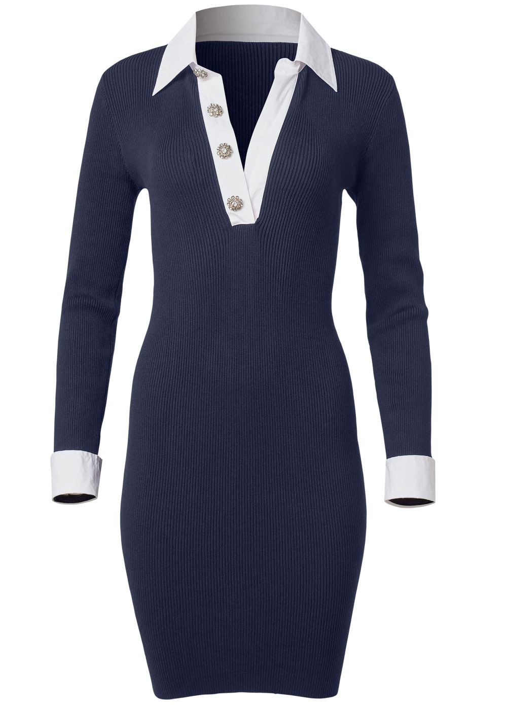 Venus Shirt Detail Sweater Dress - Navy & White