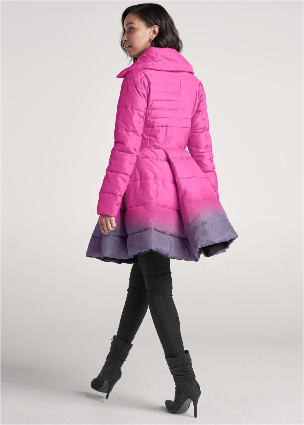 Venus Ombre Peplum Puffer Coat in Pink Multi