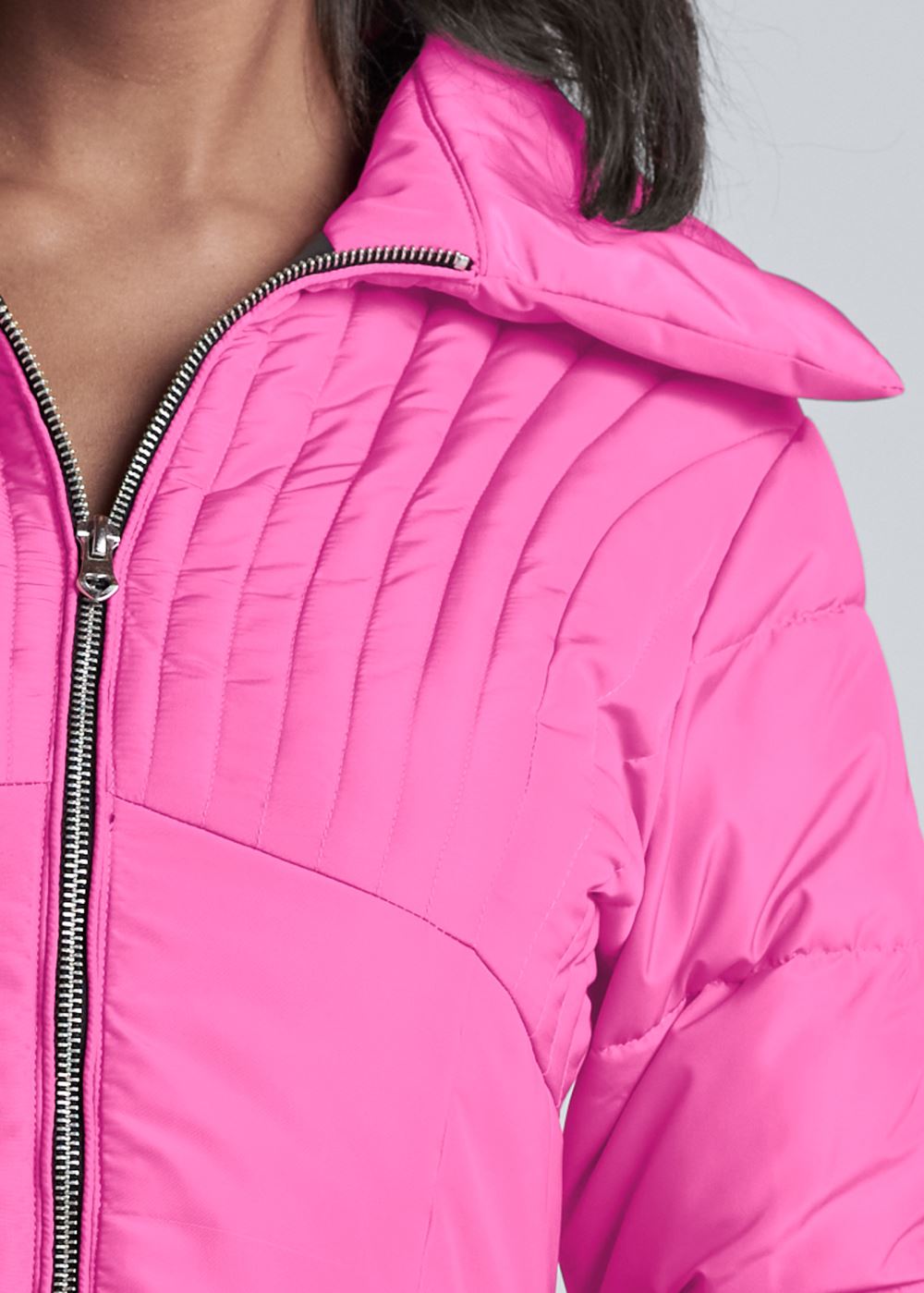 Venus Ombre Peplum Puffer Coat in Pink Multi