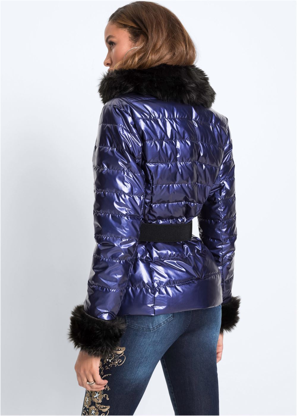Venus Faux-Fur Trim Puffer Jacket in Blue