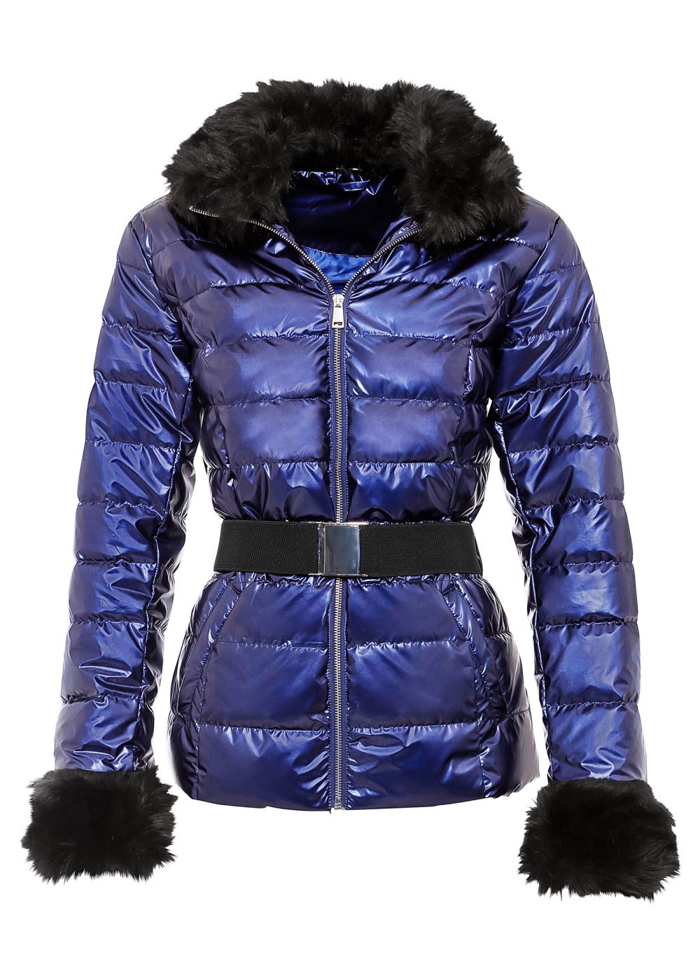 Venus Faux-Fur Trim Puffer Jacket in Blue