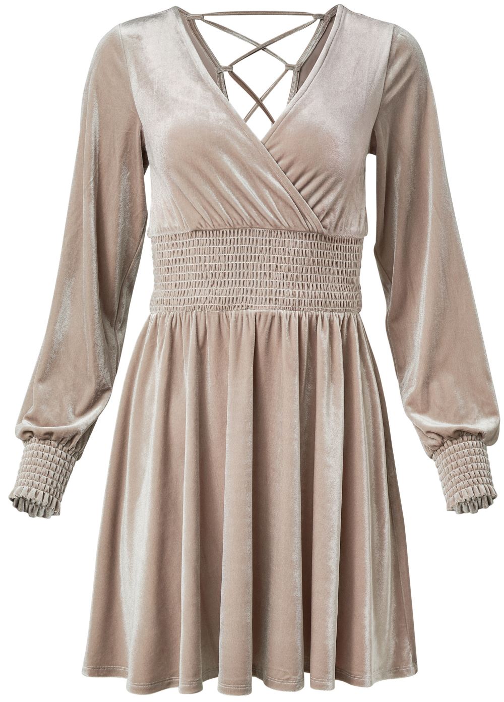 Venus Lace-Up Back Velvet Dress - Taupe