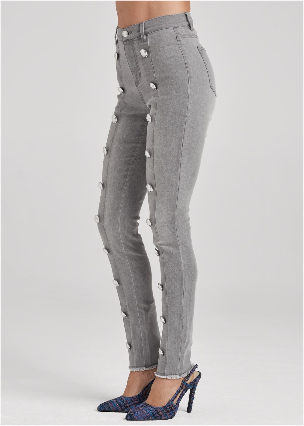 Venus Button Detail Skinny Jeans in Grey Denim