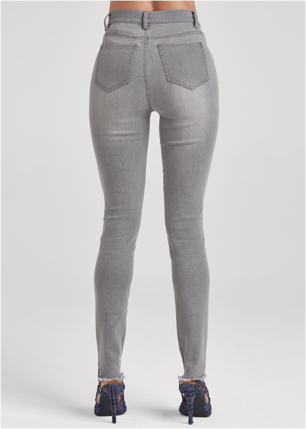 Venus Button Detail Skinny Jeans in Grey Denim