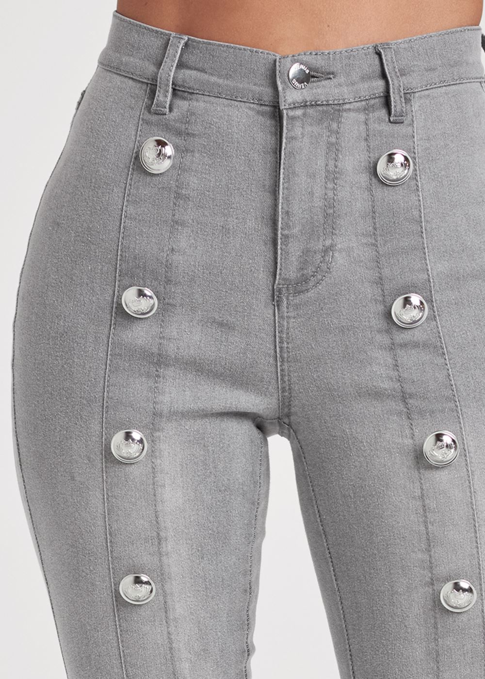 Venus Button Detail Skinny Jeans in Grey Denim