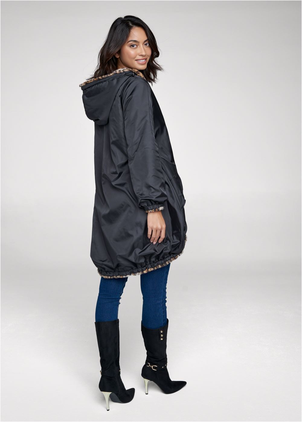 Venus Reversible Faux-Fur Anorak in Black Multi