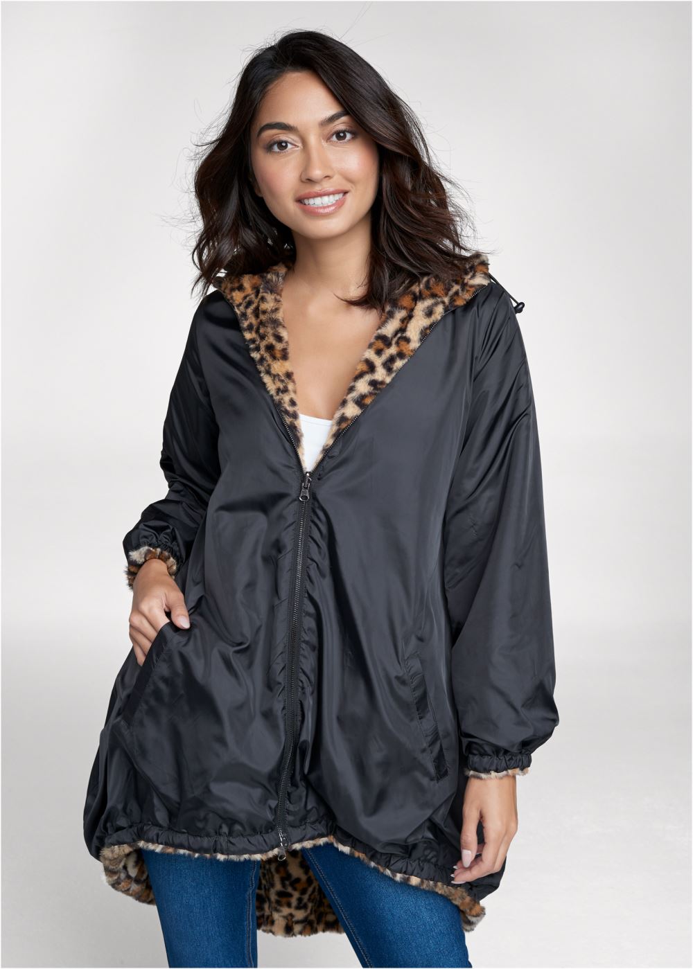 Venus Reversible Faux-Fur Anorak in Black Multi
