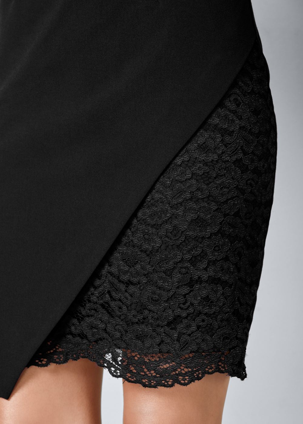 Venus Lace Surplice Detail Dress - Black