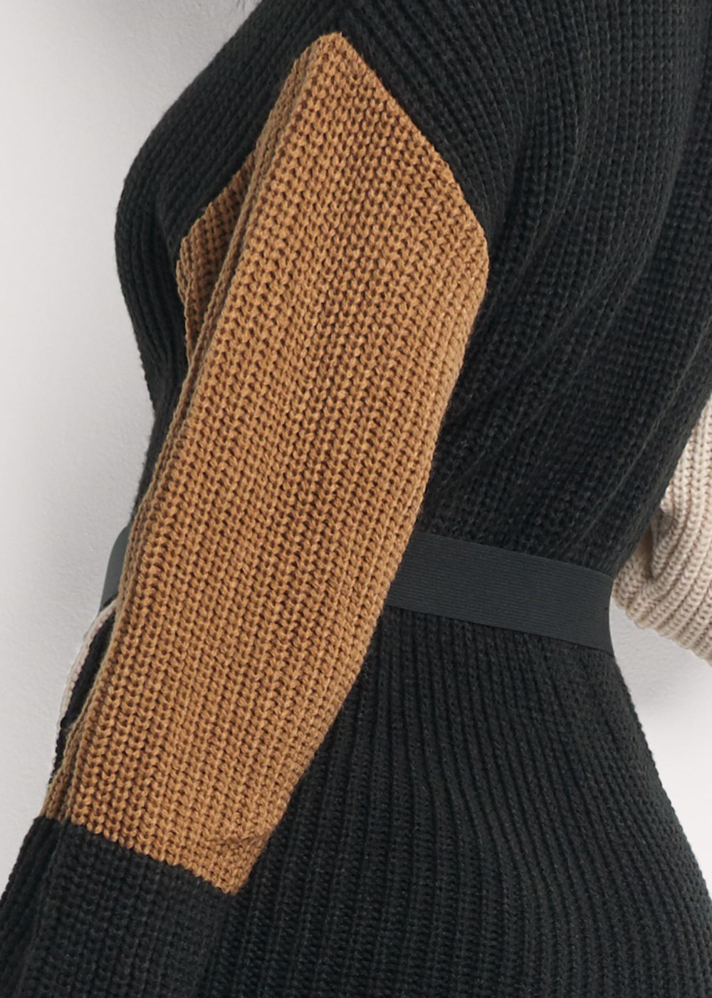 Venus Belted Color Block Sweater Dress - Black Multi