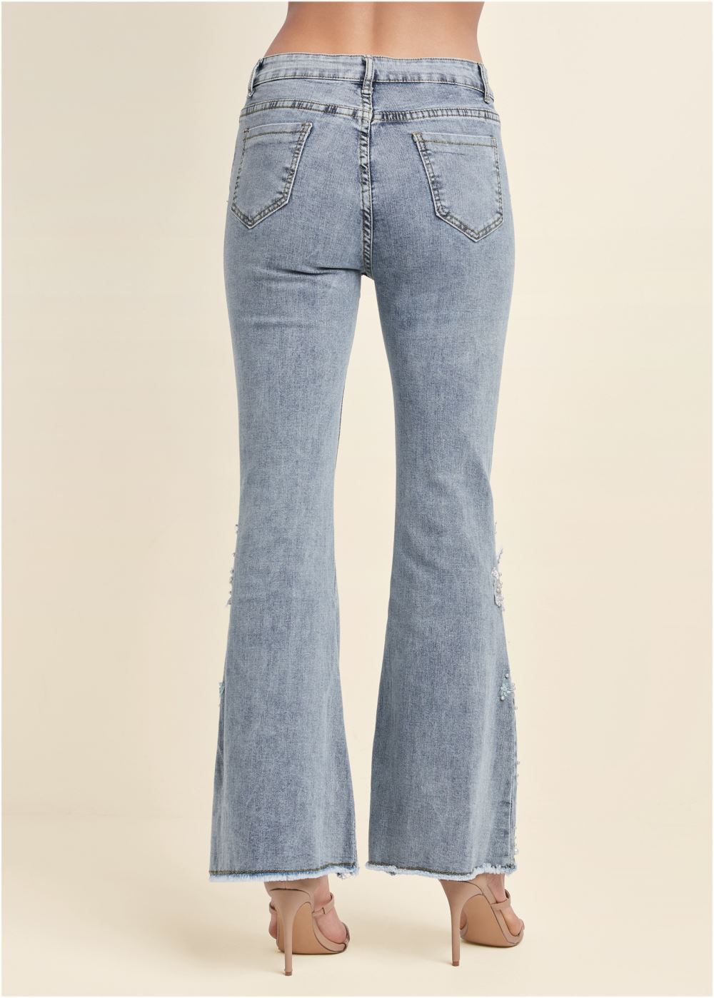Venus Floral Applique Wide Leg Jeans in Light Wash